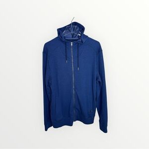 Prana Men's Herringbone Full Zip Hoodie Drawstring Outdoor Hiking Jacket Large